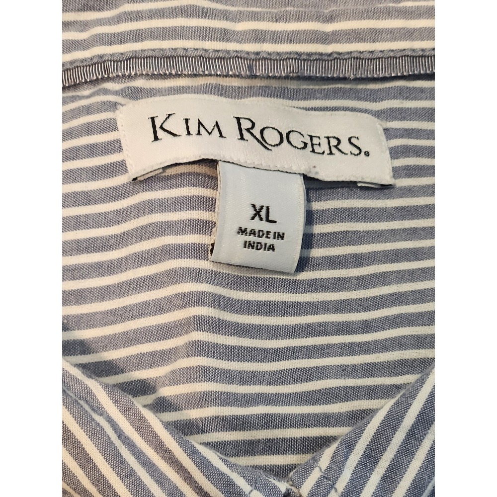 Kim Rogers Womens XL Blue White Striped Cotton Button Down With Roll Tab Sleeve - Picture 5 of 8